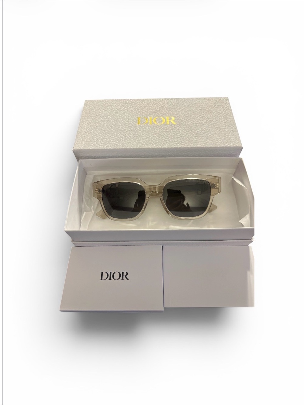 Dior Clear Frame Sunglasses with Gray Lenses